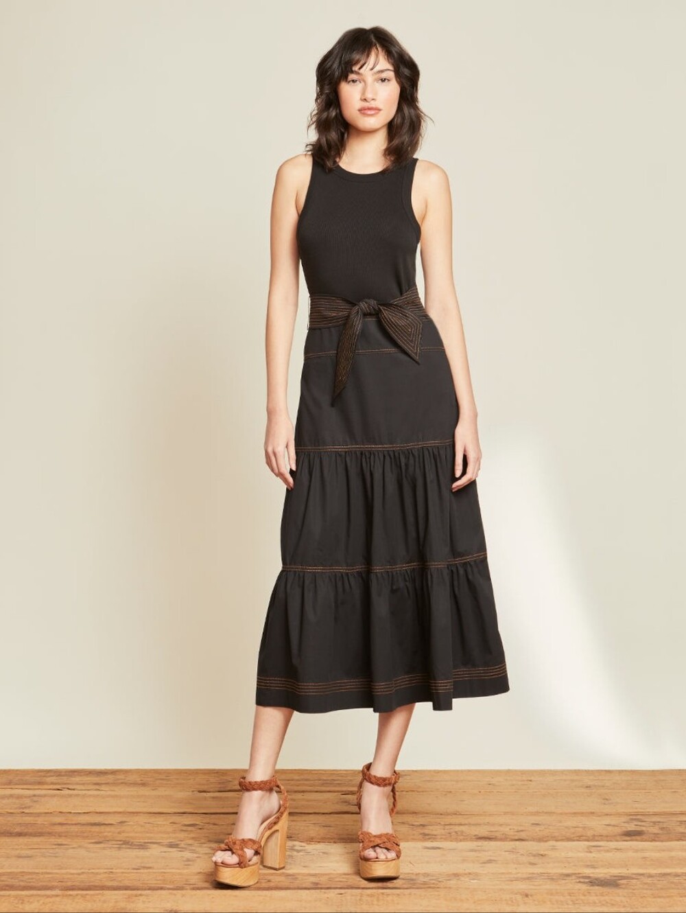Veronica Beard Austyn Tiered Midi Dress Black XS  $398 Sleeveless